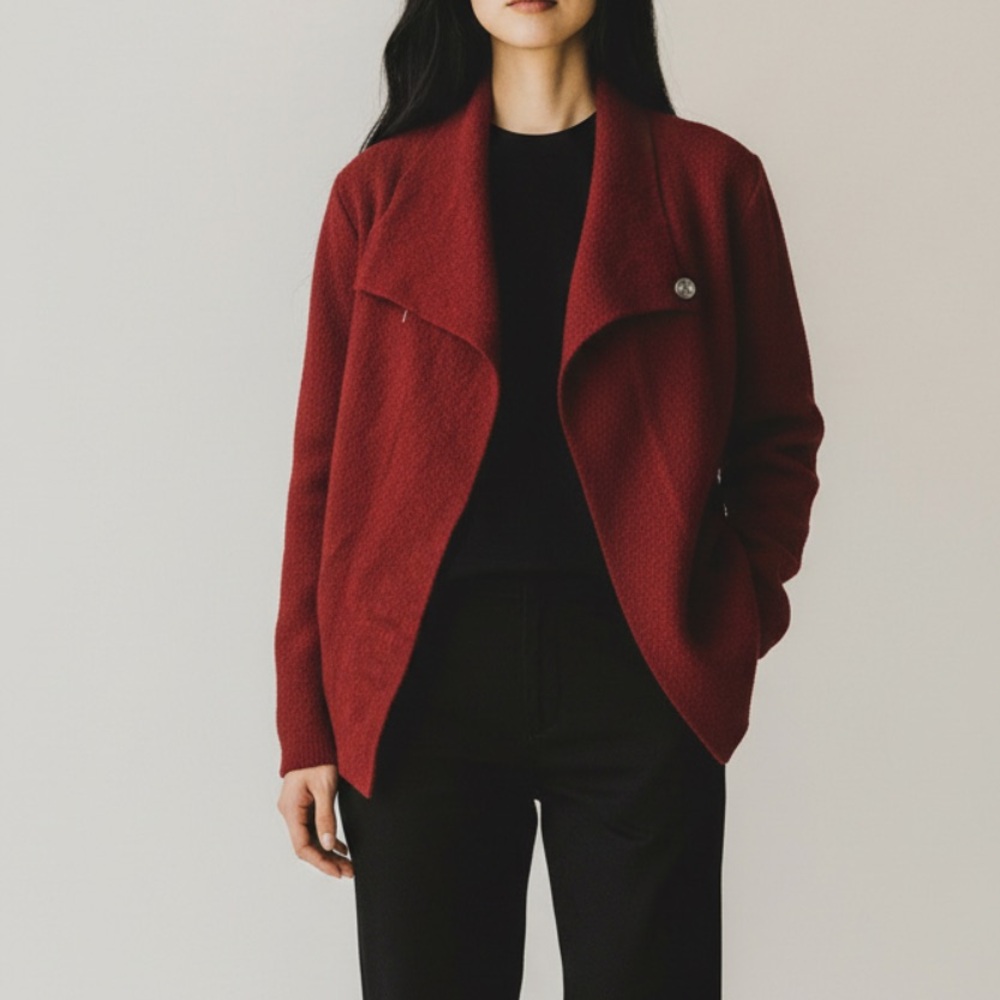 Vintage Red Y2K 100% Boiled Wool Sweater Two Star Dog Blazer Cardigan Jacket USA